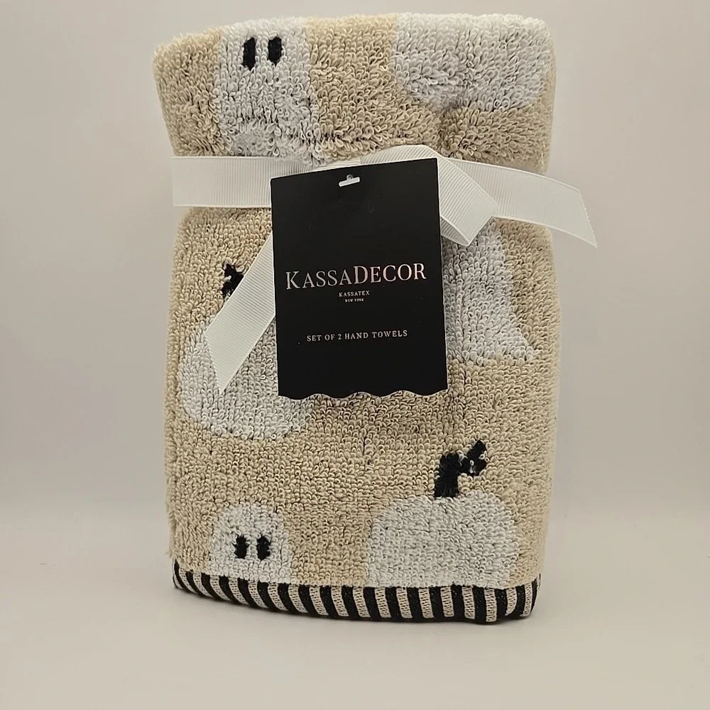 Plush Ghost & Pumpkin Hand Towels - Beige